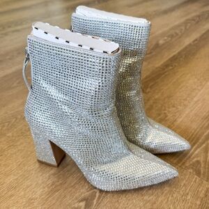 Steve Madden Sasa rhinestone silver sparkly shiny ankle heeled booties boots
